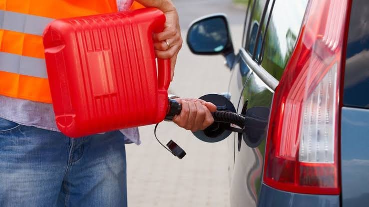 Fuel can being delivered to a stranded vehicle